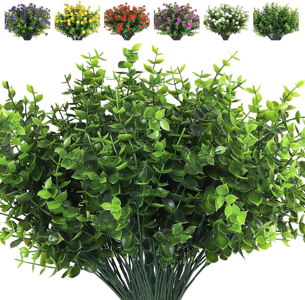 8 Bundles Artificial Eucalyptus Artificial Grasses Fake Greenery Boxwood Stems Fake Plants and Greenery Springs for Farmhouse,Home,Garden,Office,Patio,Wedding and Indoor Outdoor(Eucalyptus) 12"D x 3.5"W x 3.5"H